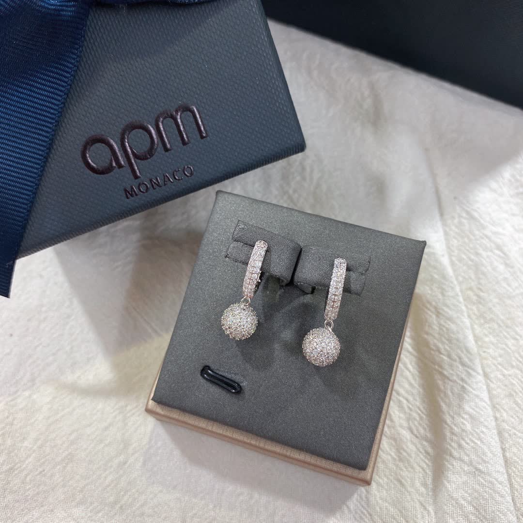APM Monaco Elegant Silver Hoop Earrings with Pave Diamond Dangles